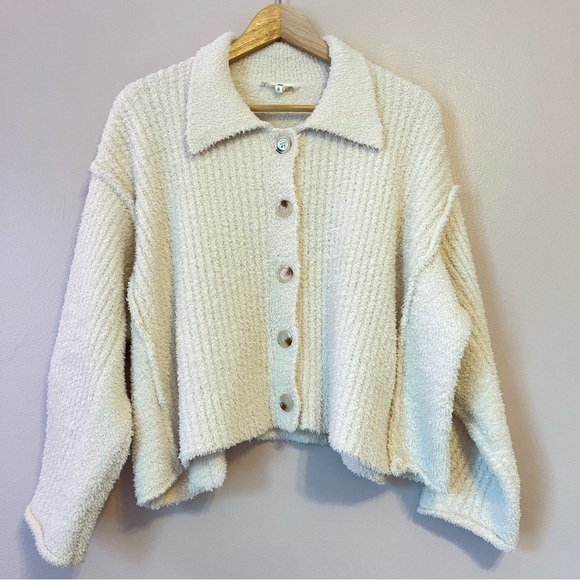 entro Sweaters - Entro Shift the Focus Button Front Cardigan Sweater Ivory Small Oversized Cozy